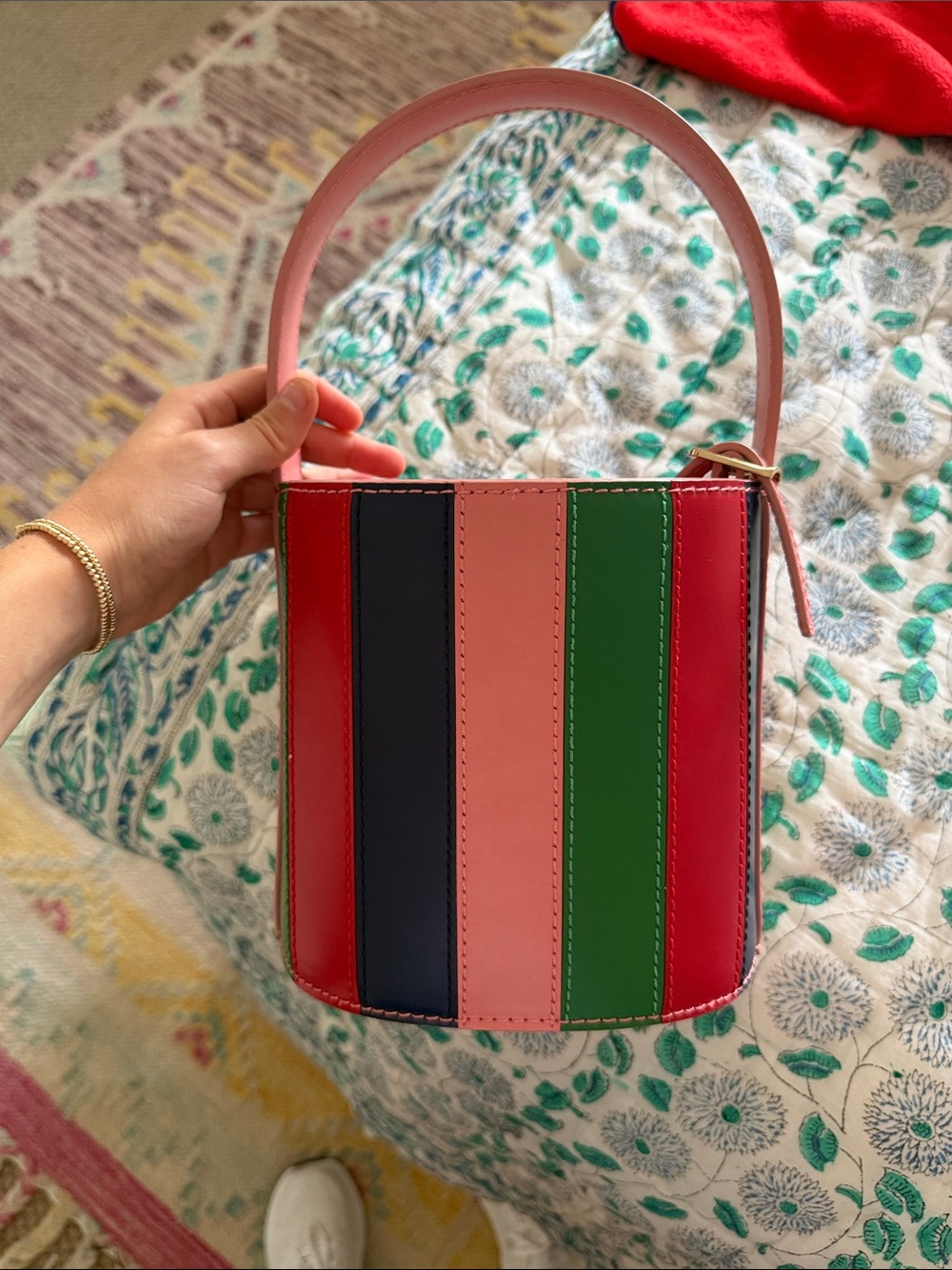 STAUD Pink Leather Bucket Bag
